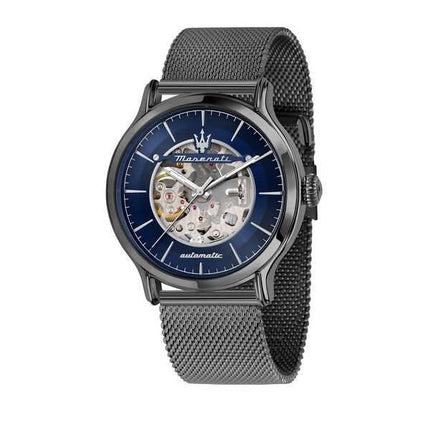 Orologio da uomo Maserati Epoca con cinturino a maglie in acciaio inossidabile quadrante scheletrato blu automatico R8823118012