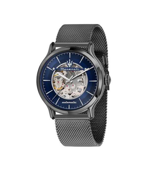 Orologio da uomo Maserati Epoca con cinturino a maglie in acciaio inossidabile quadrante scheletrato blu automatico R8823118012