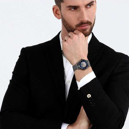 Orologio da uomo Maserati Epoca con cinturino a maglie in acciaio inossidabile quadrante scheletrato blu automatico R8823118012