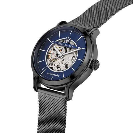 Orologio da uomo Maserati Epoca con cinturino a maglie in acciaio inossidabile quadrante scheletrato blu automatico R8823118012