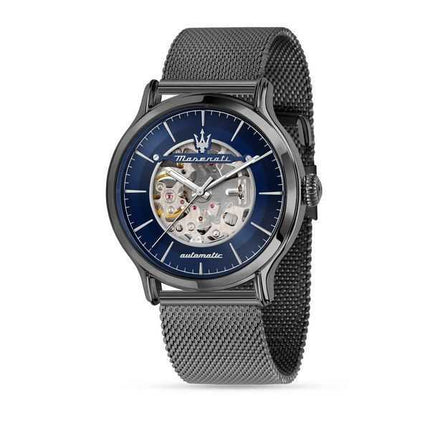 Orologio da uomo Maserati Epoca con cinturino a maglie in acciaio inossidabile quadrante scheletrato blu automatico R8823118012