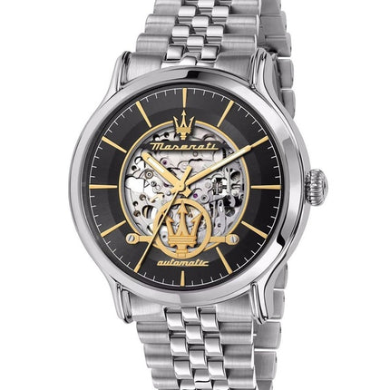 Orologio da uomo Maserati Epoca in acciaio inossidabile con scheletro grigio e quadrante Sunray automatico R8823118015 100M