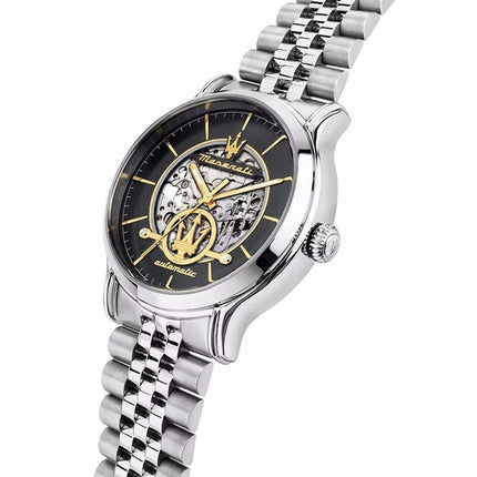 Orologio da uomo Maserati Epoca in acciaio inossidabile con scheletro grigio e quadrante Sunray automatico R8823118015 100M