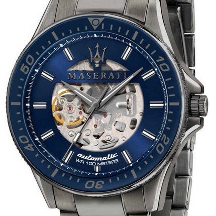 Maserati Sfida Skeleton quadrante blu in acciaio inossidabile automatico R8823140001 Orologio da uomo 100M