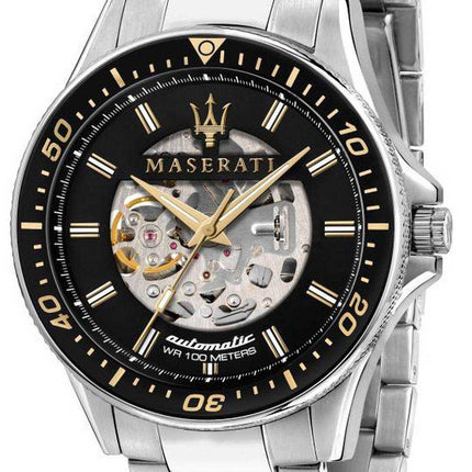 Maserati Sfida Skeleton quadrante nero in acciaio inossidabile automatico R8823140002 Orologio da uomo 100M