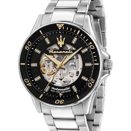 Orologio da uomo Maserati Sfida scheletro in acciaio inossidabile quadrante nero automatico R8823140008 100M