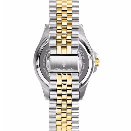 Orologio da uomo Maserati Sfida bicolore in acciaio inossidabile scheletrato quadrante nero Sunray automatico R8823140010 100M