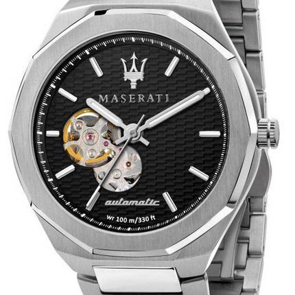 Maserati Stile Open Heart Orologio da uomo con quadrante nero in acciaio inossidabile automatico R8823142002 100M