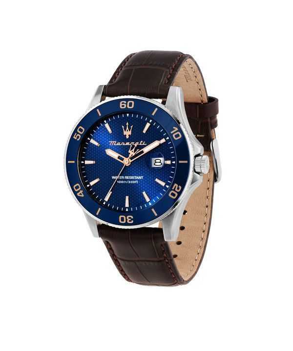 Orologio da uomo Maserati Competizione cinturino in pelle quadrante blu al quarzo R8851100004 100M