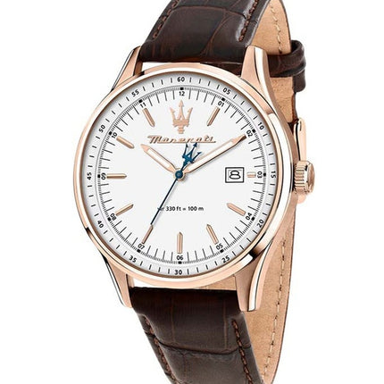 Maserati Classic Sorpasso Cinturino in pelle Quadrante Sunray argento Quarzo R8851124002 Orologio da uomo 100M