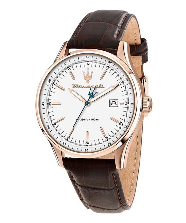 Maserati Classic Sorpasso Cinturino in pelle Quadrante Sunray argento Quarzo R8851124002 Orologio da uomo 100M