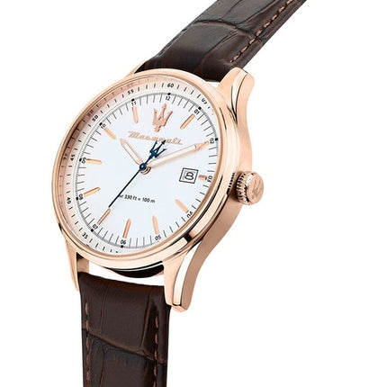 Maserati Classic Sorpasso Cinturino in pelle Quadrante Sunray argento Quarzo R8851124002 Orologio da uomo 100M