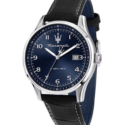 Maserati Classic Sorpasso Cinturino in pelle Quadrante blu Sunray Quarzo R8851124003 Orologio da uomo 100M
