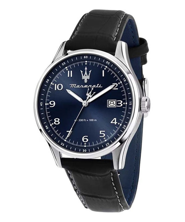 Maserati Classic Sorpasso Cinturino in pelle Quadrante blu Sunray Quarzo R8851124003 Orologio da uomo 100M