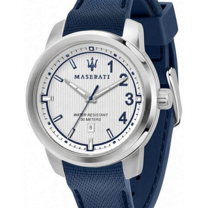Orologio da uomo al quarzo con cinturino in silicone quadrante bianco Maserati Royale R8851137003
