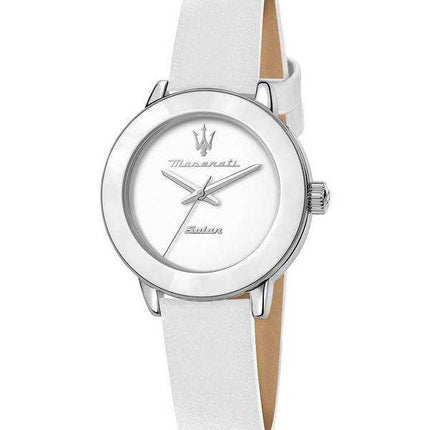 Orologio Maserati Successo Solar White Matt Dial Leather Quartz R8851145502 Orologio da donna