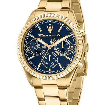 Orologio da uomo Maserati Competizione tono oro in acciaio inossidabile quadrante multifunzione blu al quarzo R8853100026 100M