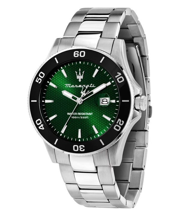 Orologio da uomo Maserati Competizione in acciaio inossidabile con quadrante verde sunray al quarzo R8853100038 100M