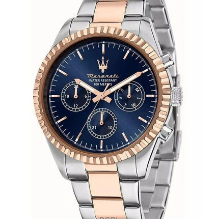 Orologio da uomo Maserati Competition Two Tone in acciaio inossidabile con quadrante blu Sunray al quarzo R8853100040 100M