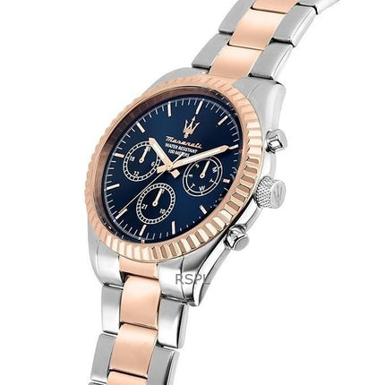 Orologio da uomo Maserati Competition Two Tone in acciaio inossidabile con quadrante blu Sunray al quarzo R8853100040 100M