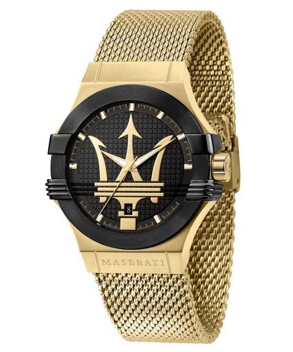 Orologio da uomo Maserati Potenza tono oro acciaio inossidabile quadrante nero quarzo R8853108006 100M