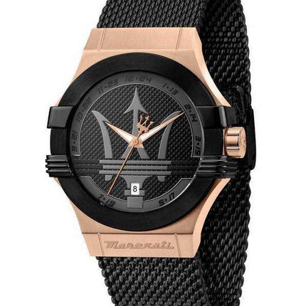 Orologio da uomo Maserati Potenza in maglia di acciaio inossidabile con quadrante nero al quarzo R8853108010 100M