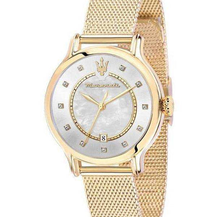 Orologio da donna Maserati Epoca con accenti di cristallo tono oro maglia in acciaio inossidabile con quadrante in madreperla al