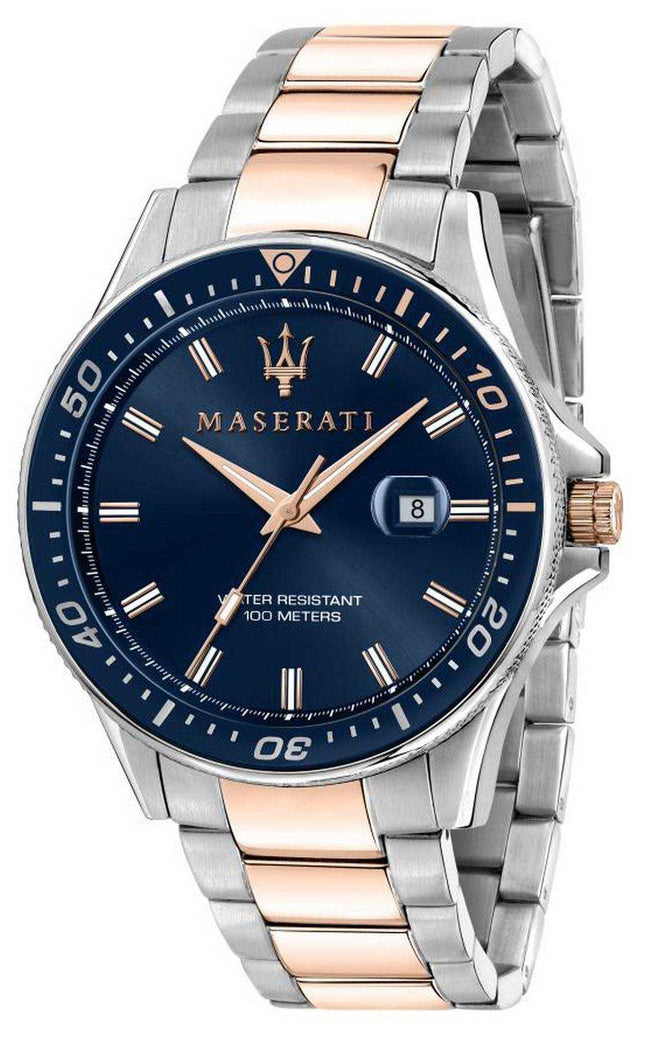 Maserati Sfida Blue Dial Two Tone Stainless Steel Quartz R8853140003 Orologio da uomo 100M