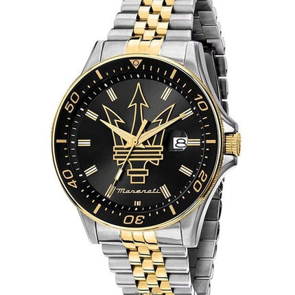Orologio da uomo Maserati Sfida Two Tone in acciaio inossidabile con quadrante Sunray nero al quarzo R8853140009 100M
