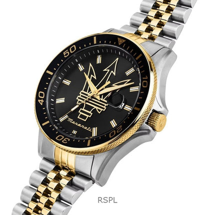 Orologio da uomo Maserati Sfida Two Tone in acciaio inossidabile con quadrante Sunray nero al quarzo R8853140009 100M