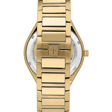 Orologio da uomo Maserati Stile tono oro in acciaio inossidabile quadrante nero al quarzo R8853142004 100M