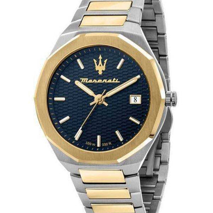 Orologio da uomo Maserati Stile Two Tone in acciaio inossidabile con quadrante blu al quarzo R8853142007 100M