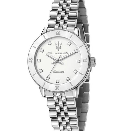Orologio da donna Maserati Successo con accenti di cristallo in acciaio inossidabile quadrante bianco solare R8853145515