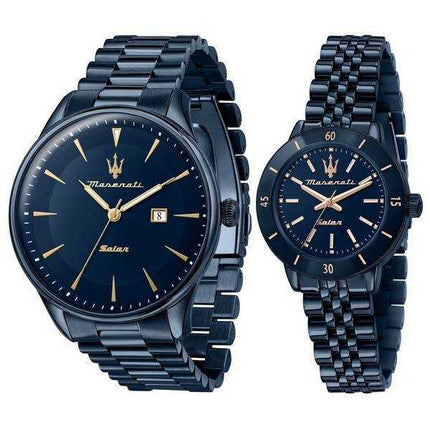Orologio da Coppia Maserati PVD Blu Acciaio Quadrante Blu Solar R8853149002