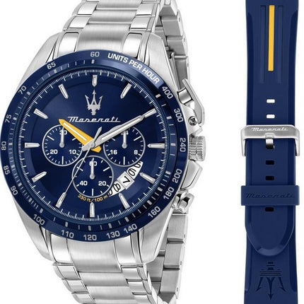 Maserati Modena Edition Cronografo Acciaio inossidabile Quadrante blu Quarzo R8871612039 100M Orologio da uomo Set regalo