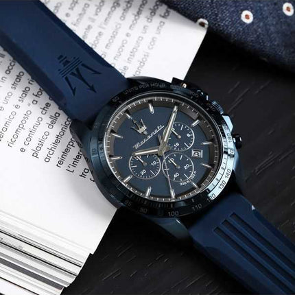 Orologio da uomo Maserati Traguardo cronografo in edizione limitata cinturino in caucciù quadrante blu al quarzo R8871612042 100