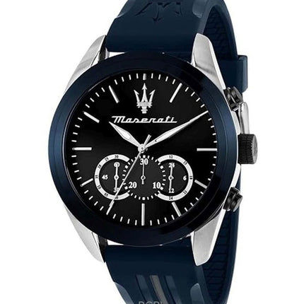 Maserati Traguardo Cronografo Cinturino in Gomma Quadrante Nero Sunray Quarzo R8871612046 100M Orologio da Uomo
