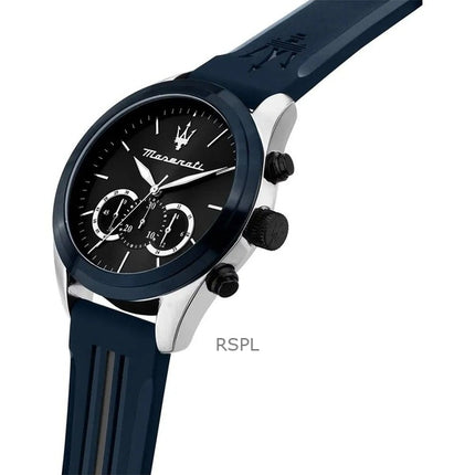 Maserati Traguardo Cronografo Cinturino in Gomma Quadrante Nero Sunray Quarzo R8871612046 100M Orologio da Uomo