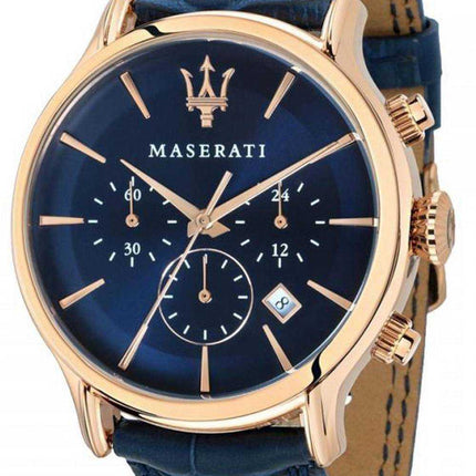 Maserati Epoca cronografo quadrante blu cinturino in pelle quarzo R8871618013 100M orologio da uomo