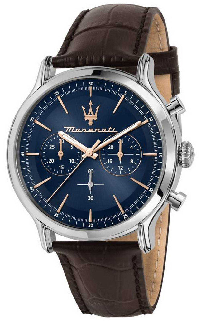 Maserati Epoca cronografo quadrante blu cinturino in pelle quarzo R8871618014 100M orologio da uomo
