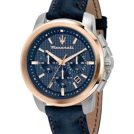 Orologio da uomo Maserati Successo cronografo cinturino in pelle quadrante blu quarzo R8871621015