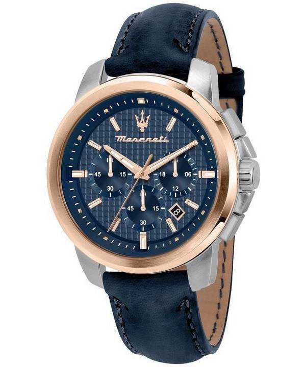 Orologio da uomo Maserati Successo cronografo cinturino in pelle quadrante blu quarzo R8871621015