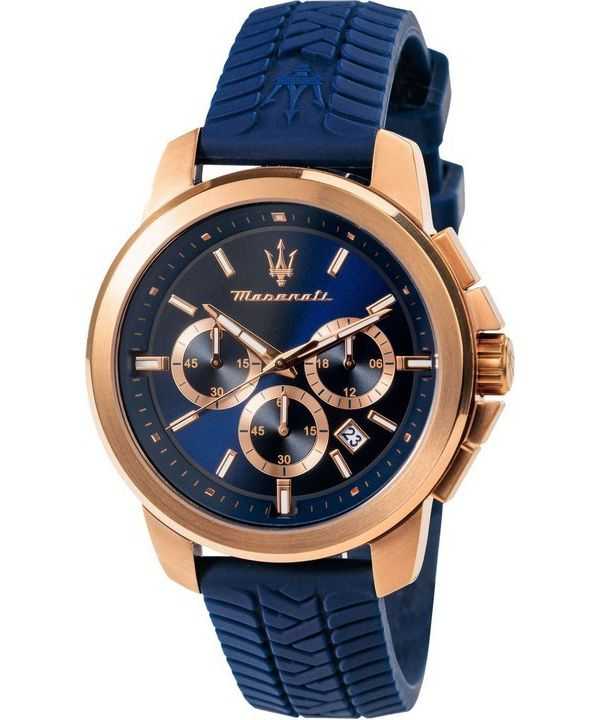 Orologio da uomo Maserati Successo Lifestyle cronografo cinturino in caucciù quadrante blu al quarzo R8871621034