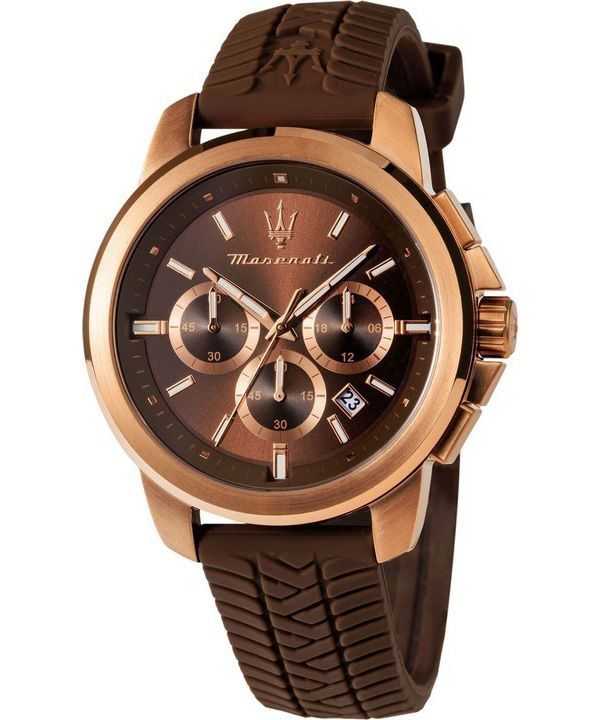 Orologio da uomo Maserati Successo Lifestyle cronografo cinturino in caucciù quadrante marrone al quarzo R8871621039