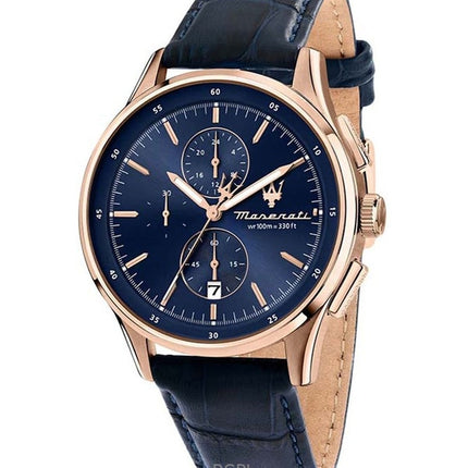 Maserati Sorpasso Cronografo Cinturino in Pelle Quadrante Blu Sunray Quarzo R8871624009 100M Orologio da Uomo