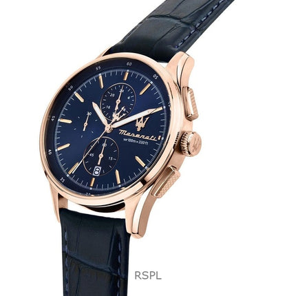 Maserati Sorpasso Cronografo Cinturino in Pelle Quadrante Blu Sunray Quarzo R8871624009 100M Orologio da Uomo