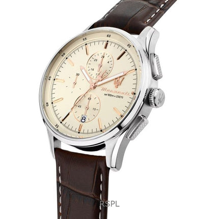 Maserati Sorpasso Cronografo Cinturino in Pelle Quadrante Beige Quarzo R8871624010 100M Orologio da Uomo