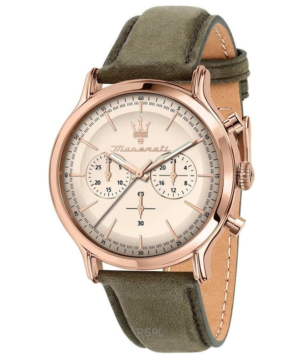 Maserati Epoca Cronografo Cinturino in Pelle Quadrante Beige Quarzo R8871633007 100M Orologio da Uomo