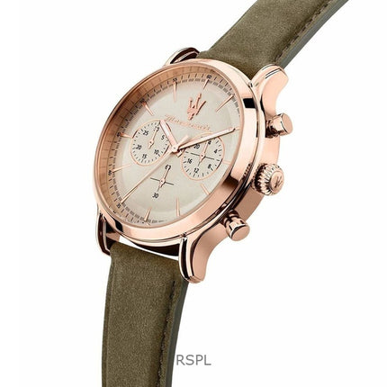 Maserati Epoca Cronografo Cinturino in Pelle Quadrante Beige Quarzo R8871633007 100M Orologio da Uomo