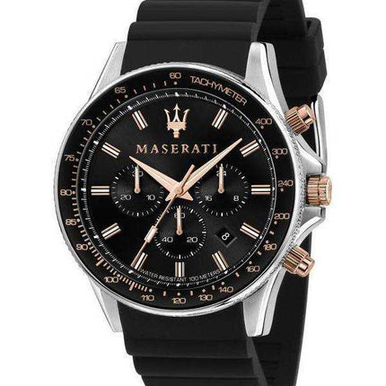 Orologio da uomo Maserati Sfida cronografo cinturino in silicone quadrante nero quarzo R8871640002 100M